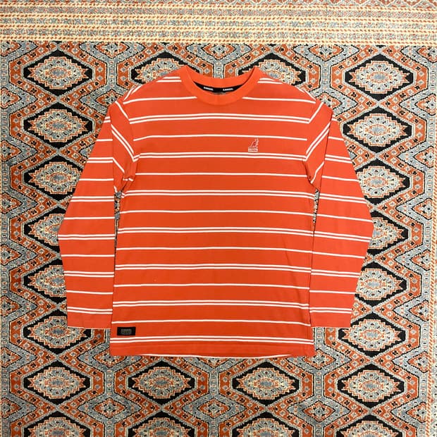 캉골 스트라이프 오렌지 긴팔 티셔츠 여성XS