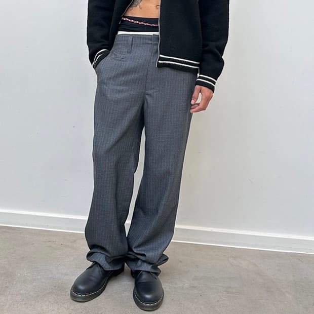 마뗑킴 DETAIL POINT STRIPE TROUSER 