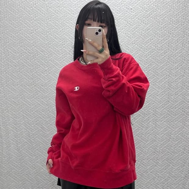 챔피온 올드스쿨 레트로 빈티지 비비드 레드 맨투맨 L C09426