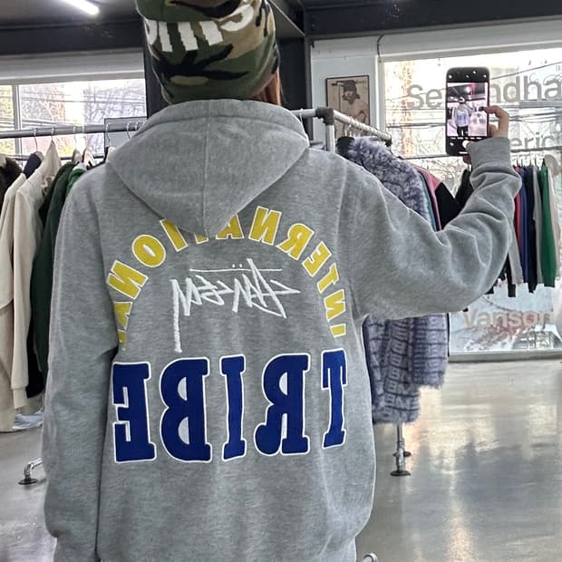 스투시 00s 트라이브 자수로고 후드티
