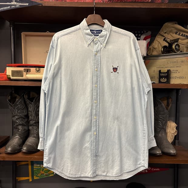 90s 폴로 랄프로렌 골프라인 쉴드와펜 워시드 옥스포드 셔츠 N1093