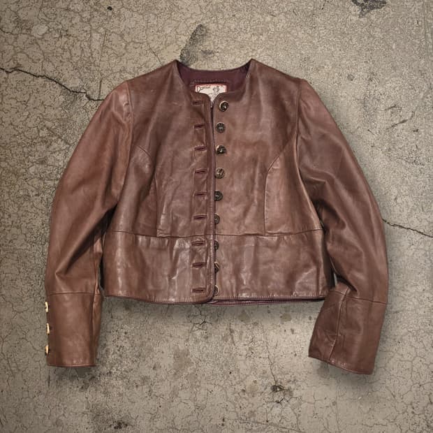 70S 독일 뮌헨 빈티지 노카라 크롭 가죽 자켓