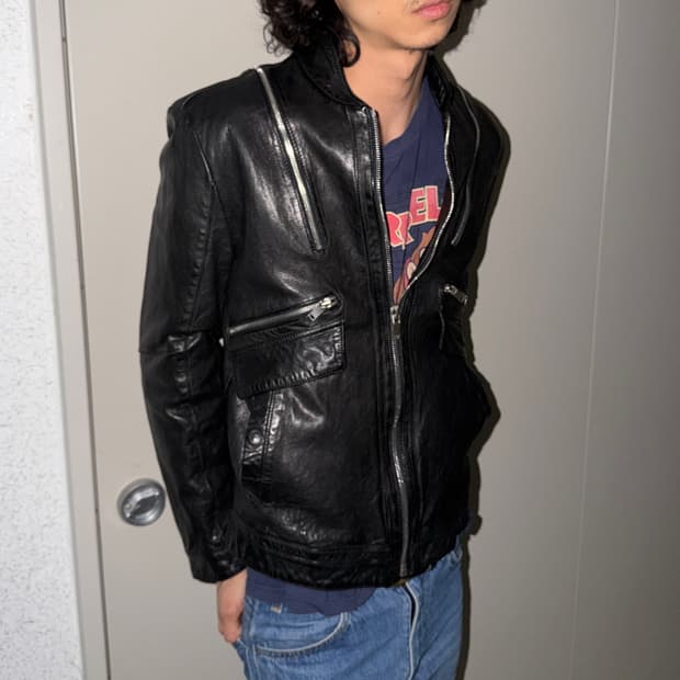 시스템 멀티 지퍼 레더 블루종