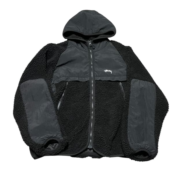 스투시 쉐르파 패널드 후드 자켓 블랙 후리스 