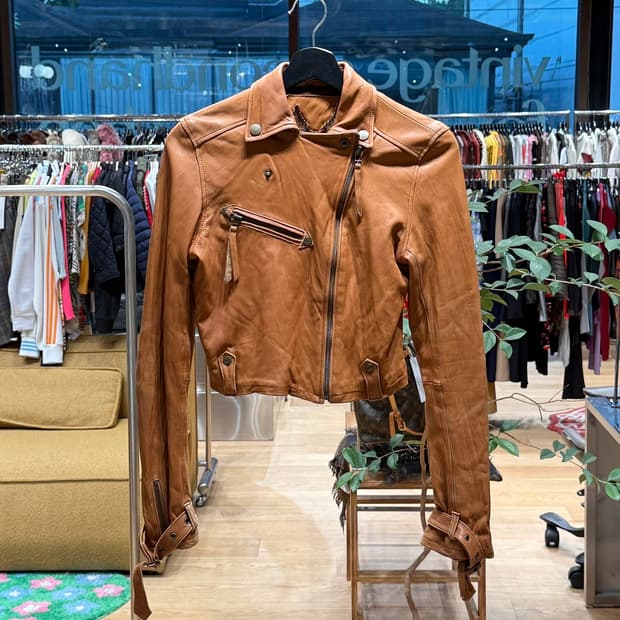 i -jeans 브라운 크롭 레더 자켓