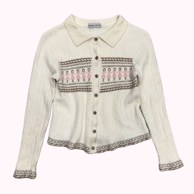 ivory cable pattern wool cardigan