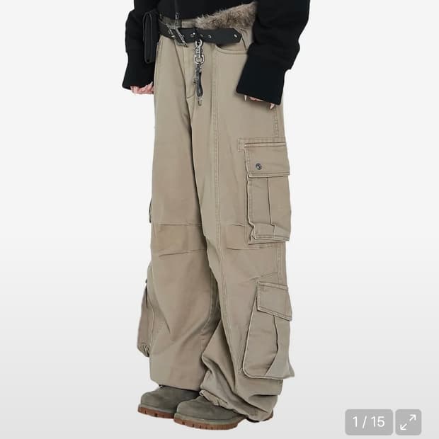 *구매* 아캄 니 핀턱 더블 포켓 카고 팬츠 (베이지, 1)