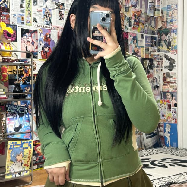 빈티지 자수 슬림핏 레이어드 워머 후드집업