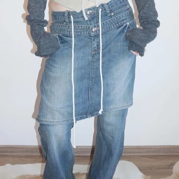 스컬프터 레이어드 데님 팬츠