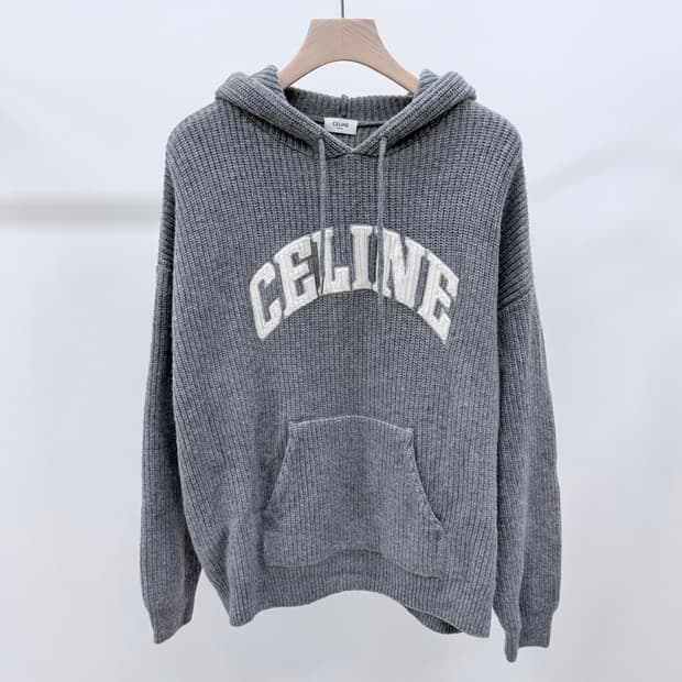 [S급/L] 셀린느 울 리브드 니트 후드티 그레이