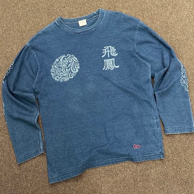 글로벌워크 빈티지 자수 디테일 블루 롱슬리브 XL