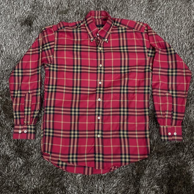 버버리 Burberry 레드 타탄 체크패턴 버튼다운 셔츠 S