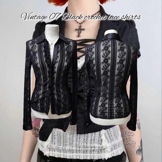 Vintage 07 Black crochet lace shirts