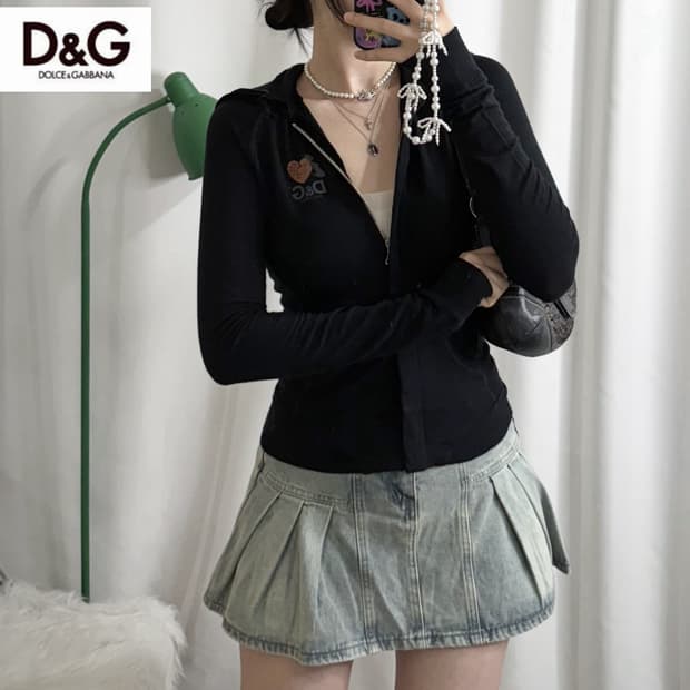 돌체&가바나 블랙 슬림핏 후드 집업