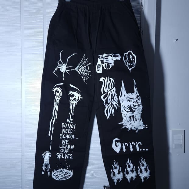 ​낫포너드(NOT4NERD) 올오버 그래픽 와이드 스트링 팬츠