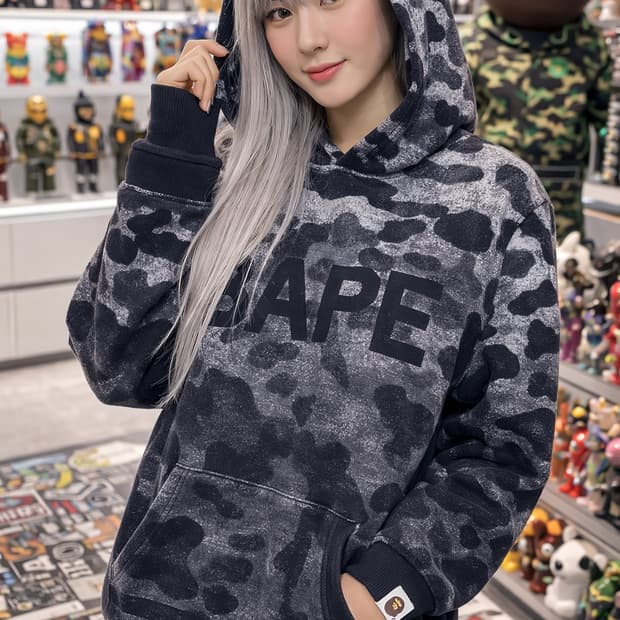 A BATHING APE 베이프 노이즈 카모 로고 풀오버 후디
