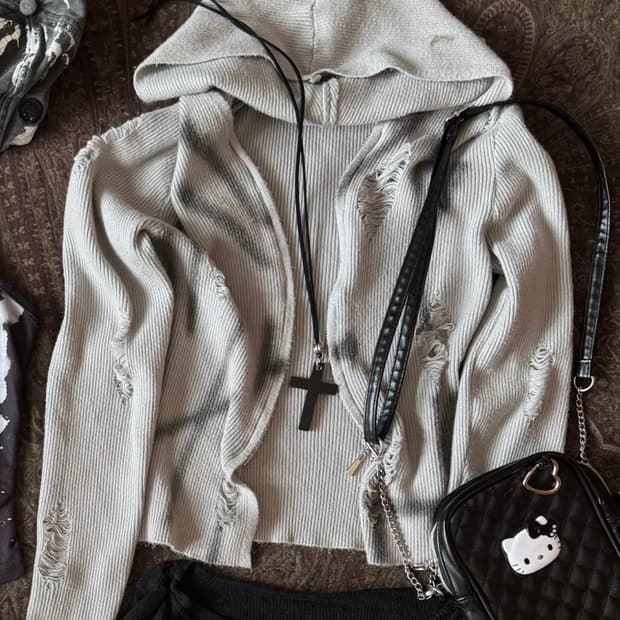 데미지 여성 후드집업