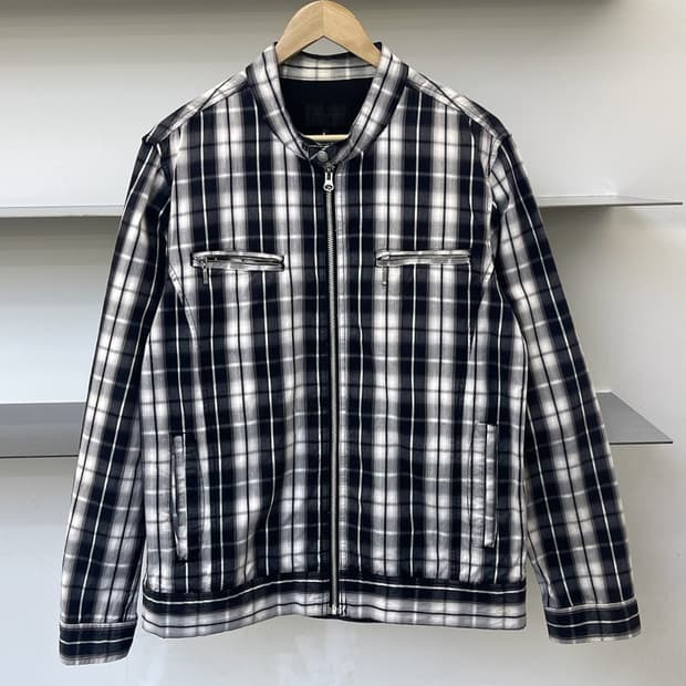 파쪼 체크 바이커 코튼 집업 자켓