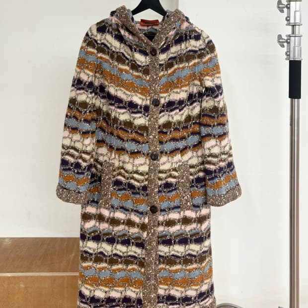 미쏘니 멀티컬러 스트라이프 울 후디 코트