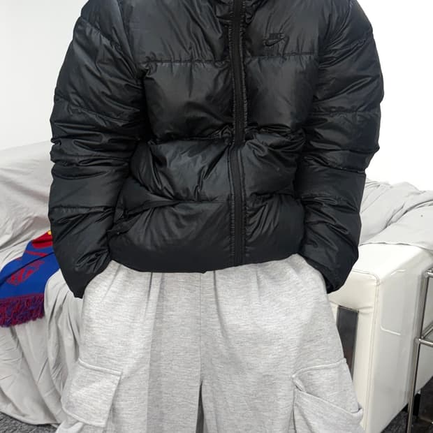 나이키 블랙 차콜 리버시블 덕다운 패딩 L