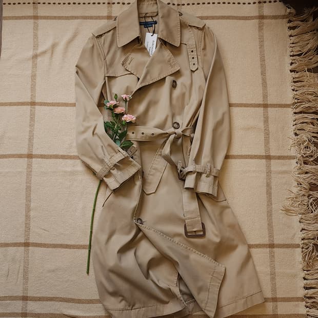 폴로 랄프로렌 여성용 베이지 더블 트렌치 코트 M