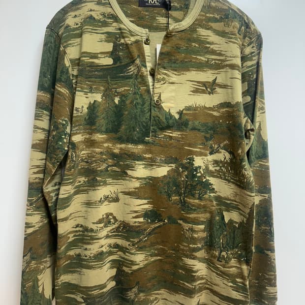 RRL 프린트 코튼 저지 헨리넥 S