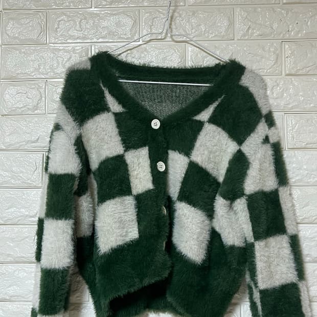 앙고라 체크 가디건 니트