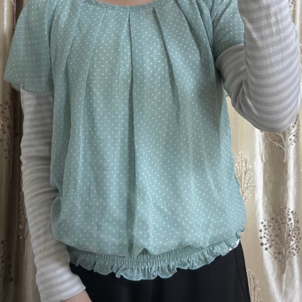 민트 퍼프 슬리브 레이어드 롱슬리브 세트