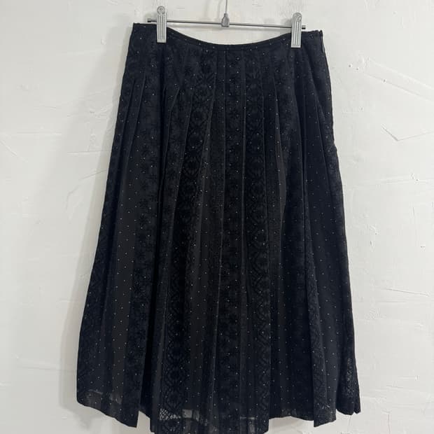 dot ethnic pleats midi skirt