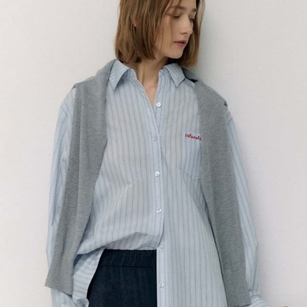 로라로라 LACE STRIPE SHIRT BLUE