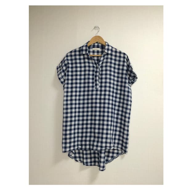 빈티지 네이비 체크 롤업 셔츠 원피스 튜닉