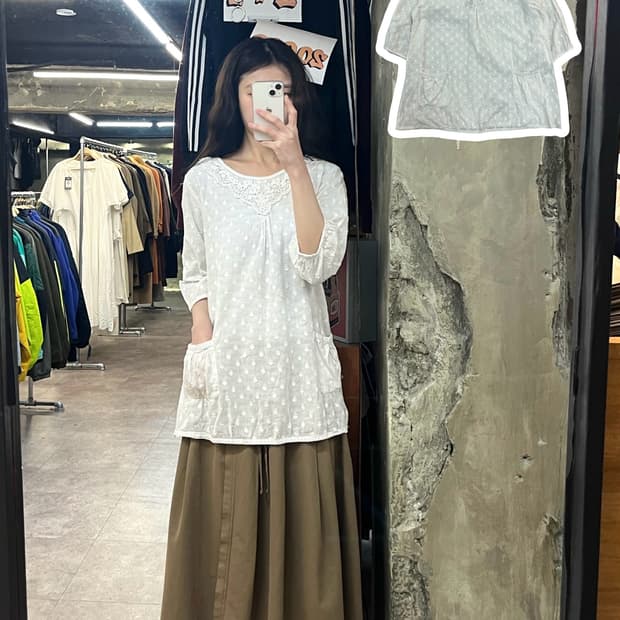 빈티지 포켓 블라우스 화이트 M #csz3736