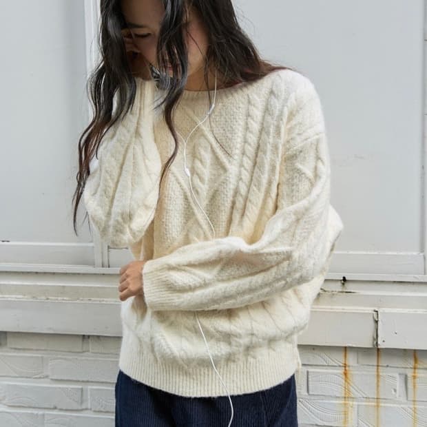 미치코런던 코시노 피셔맨 울 니트 아이보리