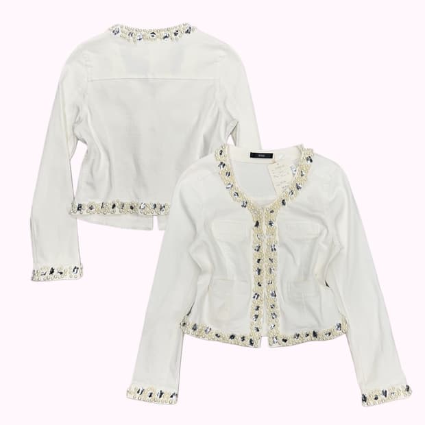 DURAS pearl bids white crop jacket