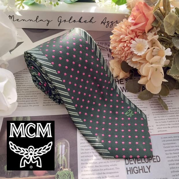 엠씨엠 실크 도트 스트라이프 자수 넥타이 7.9cm A+등급 K1945
