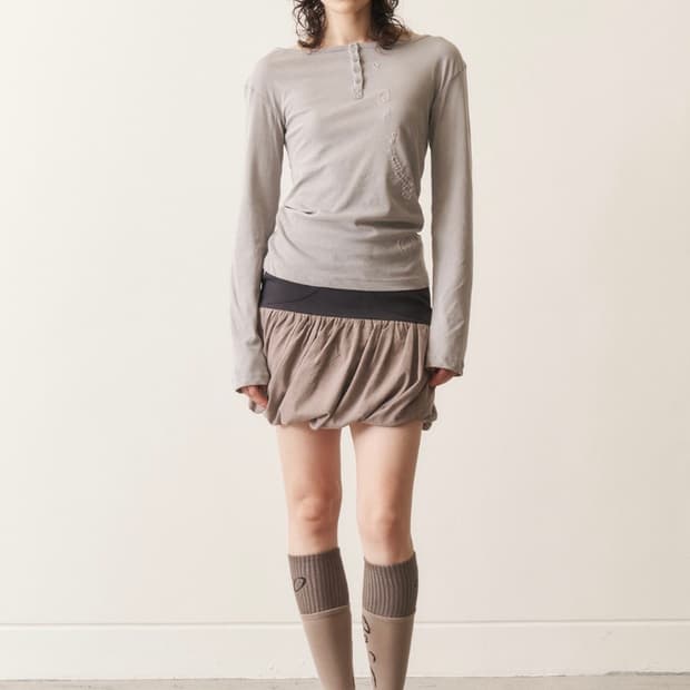 오들리워크샵 Stitch Henley Tee, Dim