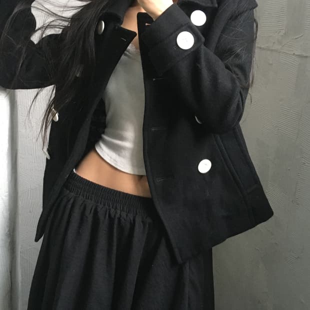 Courreges 꾸레쥬 블랙 더블 피코트 