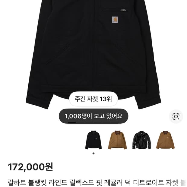 칼하트 블랭킷 라인드 덕 디트로이트 자켓