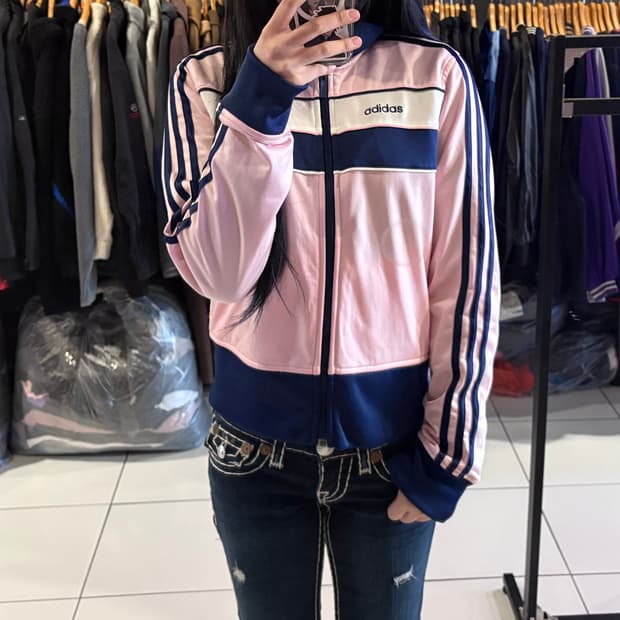 아디다스 연핑크 네이비 희귀 트랙탑 져지