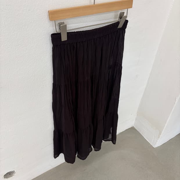 Dark Brown Chiffon Tiered Long Skirt