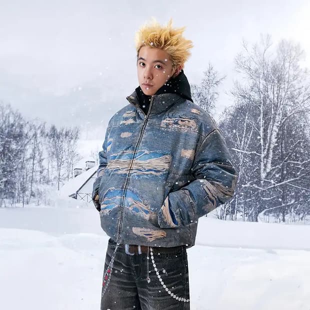 야드크루 | "래기드 오일" 래기드 데님프린트 덕다운 재킷