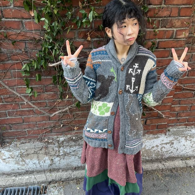 일본 무드 뜨개질 니트 가디건