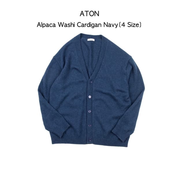 Aton 알파카 와시 카디건 네이비