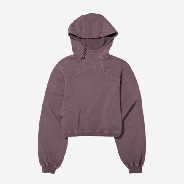 미스치프 사이드 버튼 업 크롭 후드 레드브라운