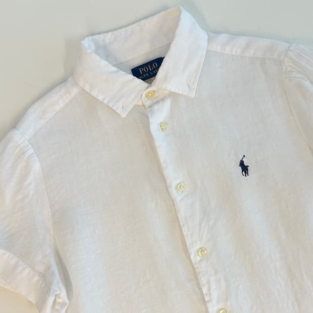 Polo 폴로 랄프로렌 QR현행탭 린넨 화이트 반팔 셔츠 xs
