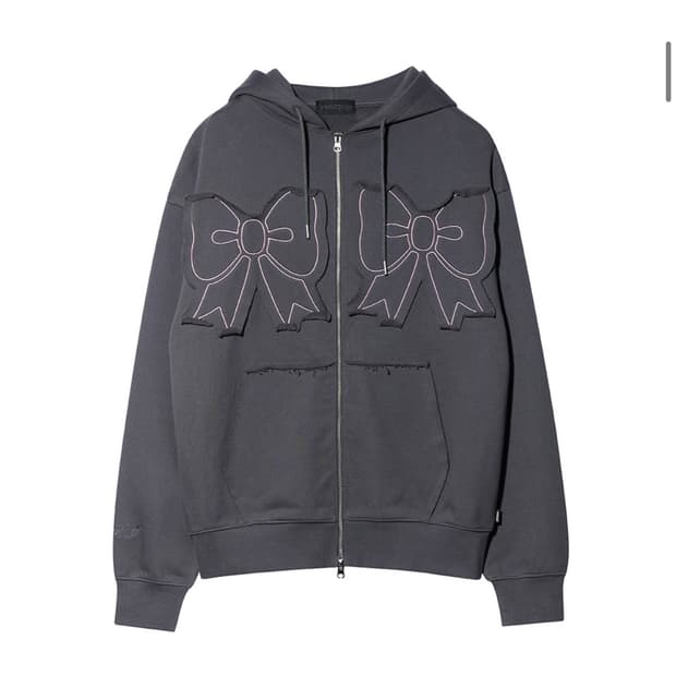 유희 리본 후드 집업 차콜