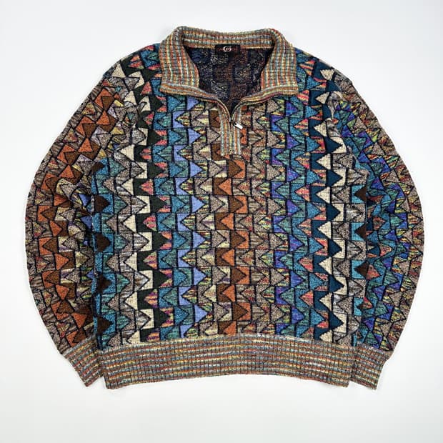 VTG 빈티지 그래픽 하프넥 니트 스웨터 M