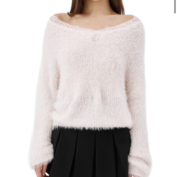 [새상품] 클리시어 블러쉬 레이스 오프숄더 니트 핑크 블러시