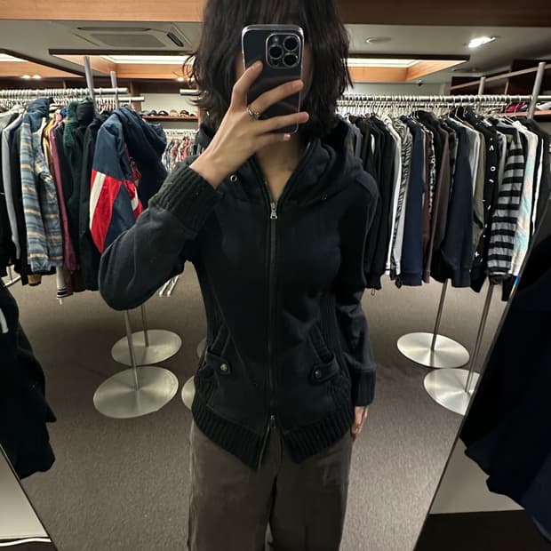 L)imp 빈티지 여성 투웨이 레이어드 블랙 후드집업