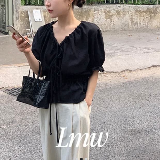 메리어라운드 셔링 블라우스 블랙